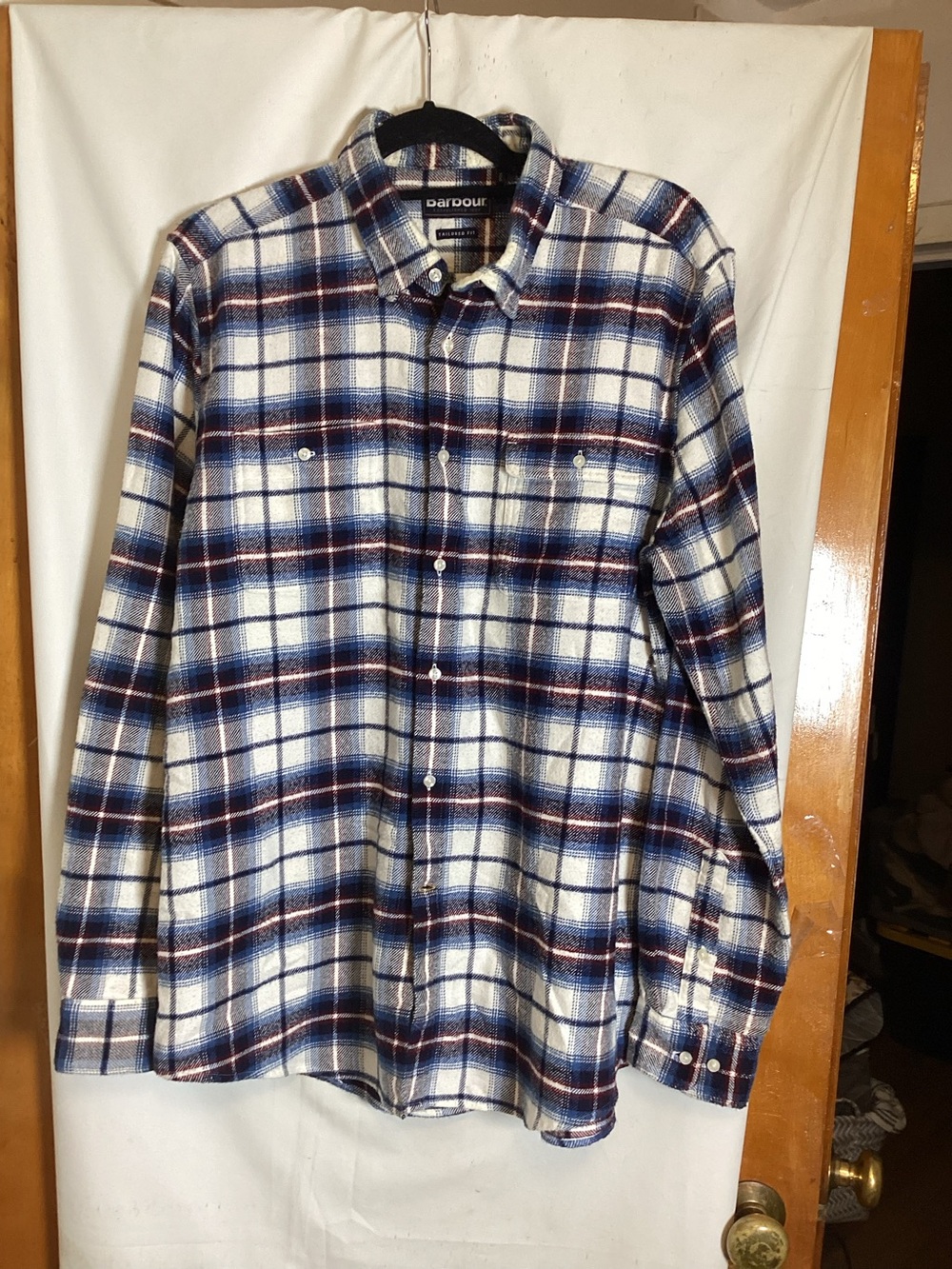 BARBOUR Tailored Fit plaid cotton blend button down shirt SZ M